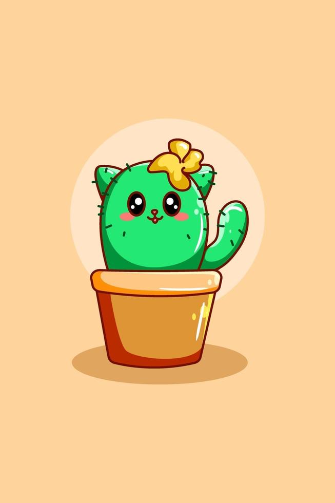 Cute cactus cat  plant icon cartoon illustration vector