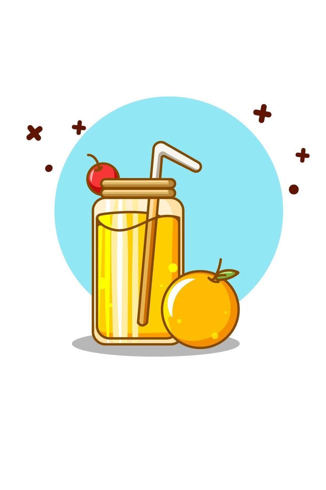 jugo dulce con ilustración de dibujos animados de naranja vector