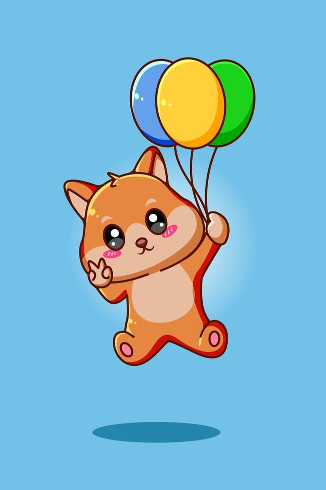 Cute and happy dog with balloon animal cartoon illustration vector