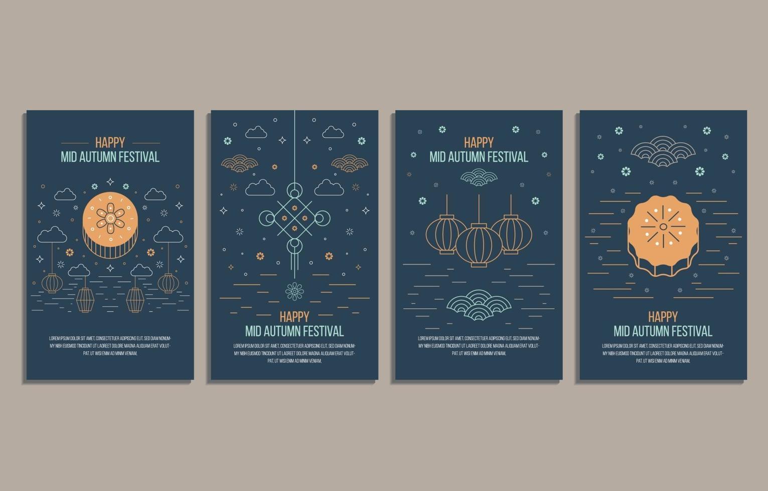 Mid Autumn Minimalist Cards vector
