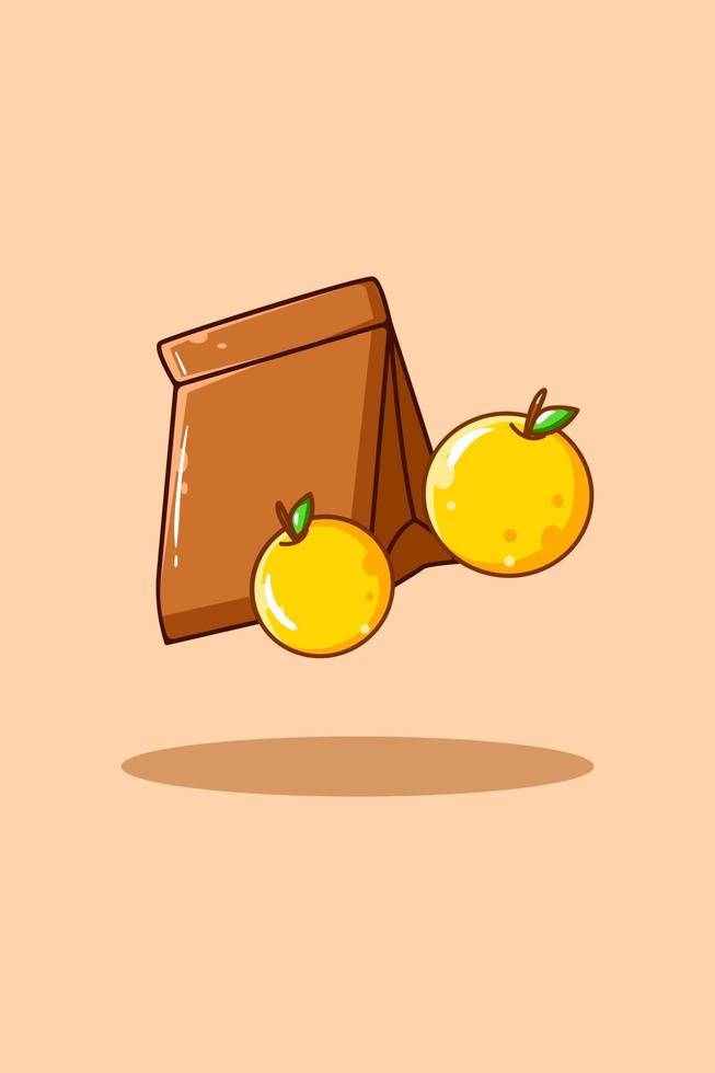 Bolsa con ilustración de vector de icono de fruta naranja