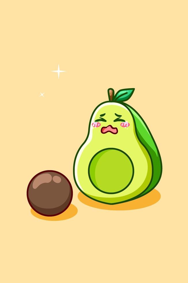 Ilustración de dibujos animados de icono de fruta de aguacate lindo y triste vector