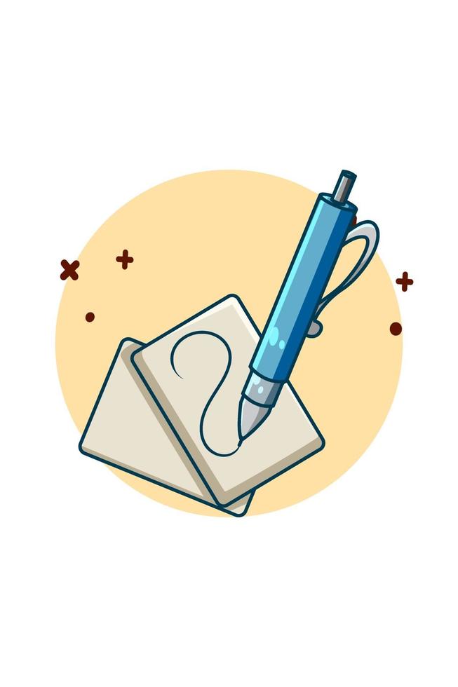 pen with paper icon cartoon illustration vector