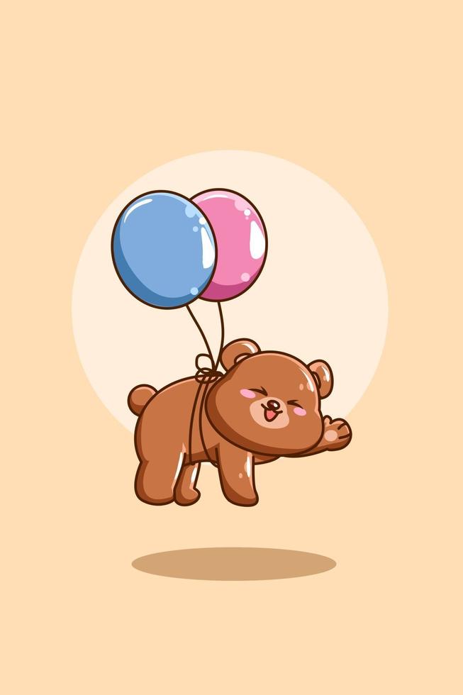 Happy bear with balloon animal cartoon illustration vector