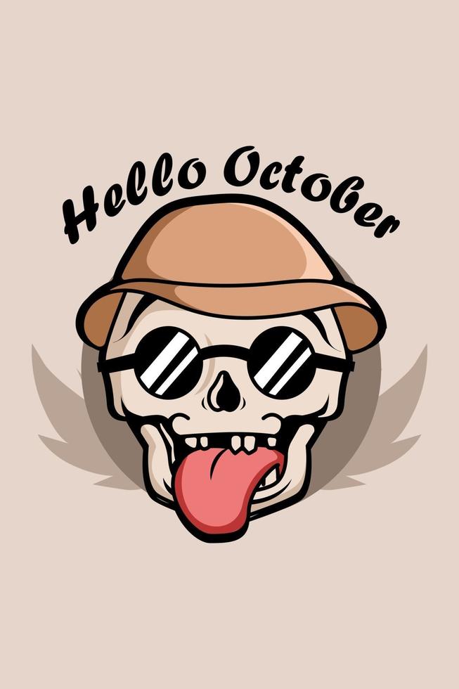 Skull with glasses and hat cartoon illustration vector