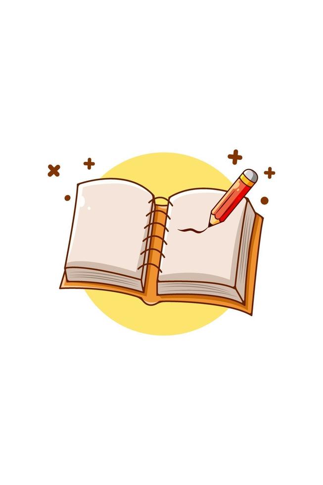 Cuaderno con ilustración de dibujos animados de icono de lápiz vector