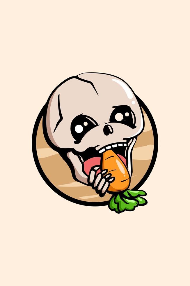 Skull with carrot cartoon illustration vector