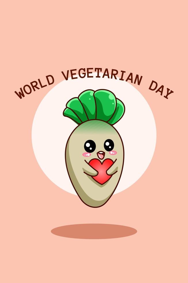 Cute turnip in world vegetarian day cartoon illustration vector