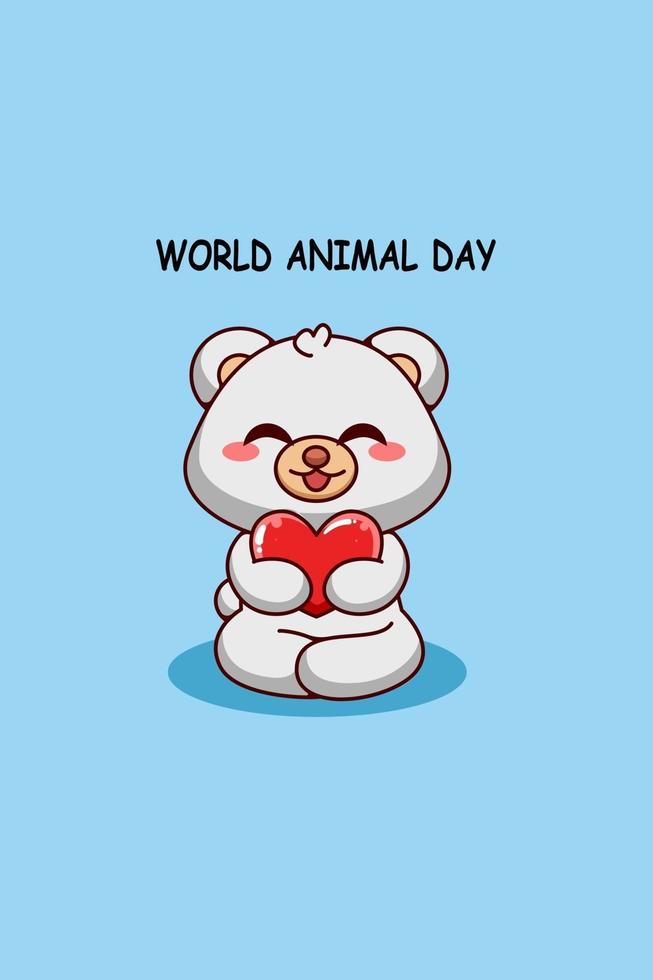 lindo oso polar con corazón en la ilustración de dibujos animados del día de los animales vector