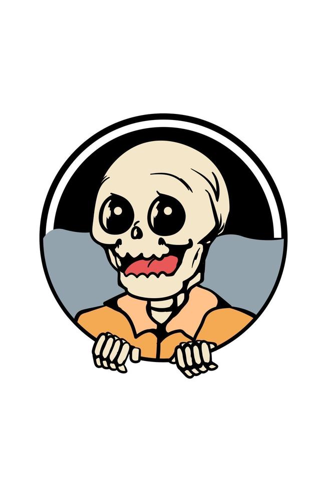 Cute and happy skull cartoon illustration vector