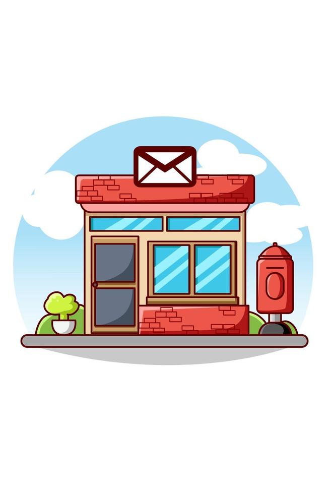 Post office icon building cartoon illustration vector