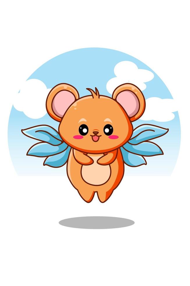 Cute mouse with wings animal cartoon illustration vector