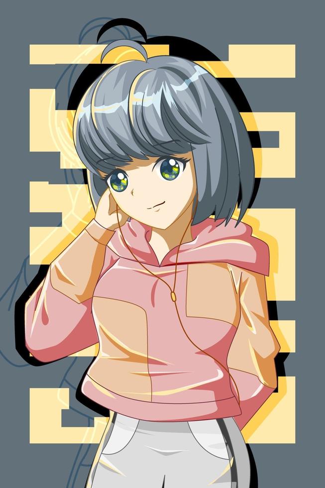 Cute and cool girl with jacket design character cartoon illustration vector