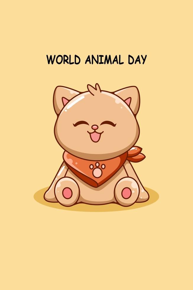 cute cat in world animal day icon cartoon illustration vector