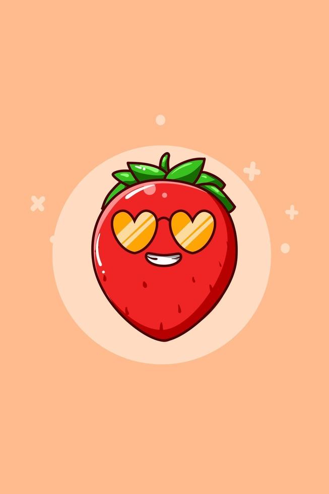 cute and funny strawberry icon cartoon illustration vector