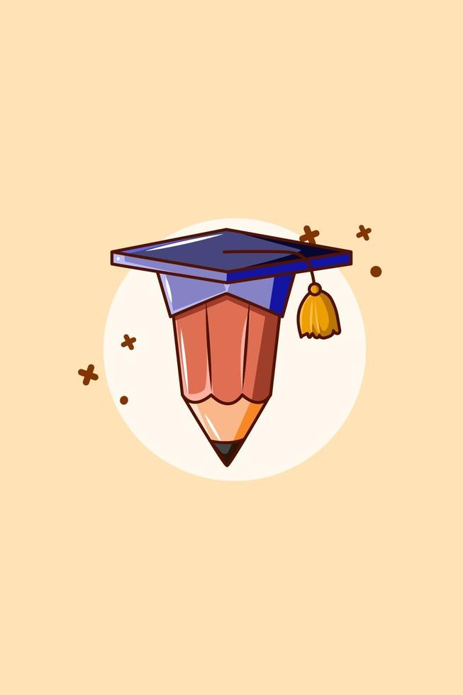pencil with gown icon cartoon illustration vector