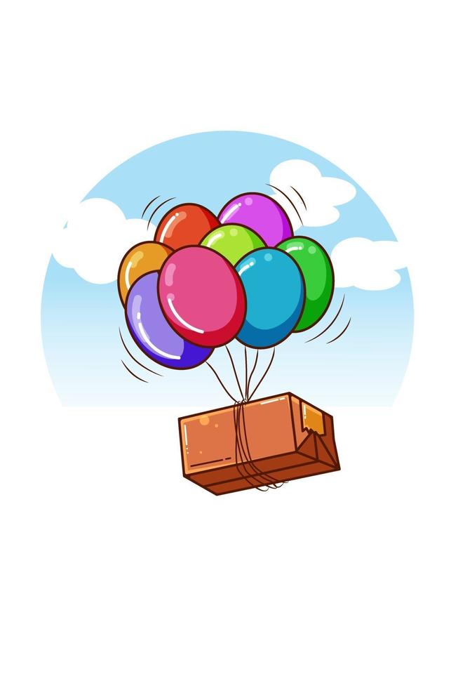 Balloon with box fly icon cartoon illustration vector