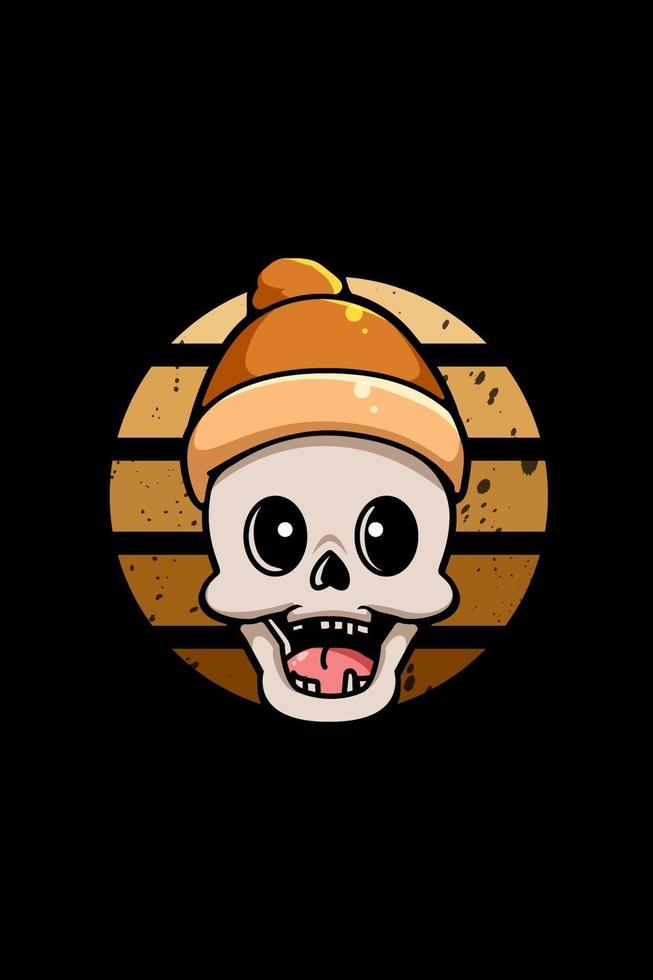 Funny skull with beanie hat vintage illustration vector