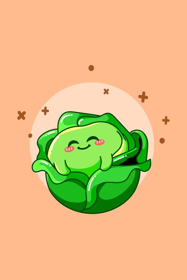 Cute cabbage in vegetarian day cartoon illustration vector
