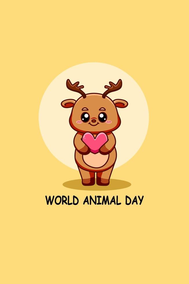 cute deer with world animal icon cartoon illustration vector