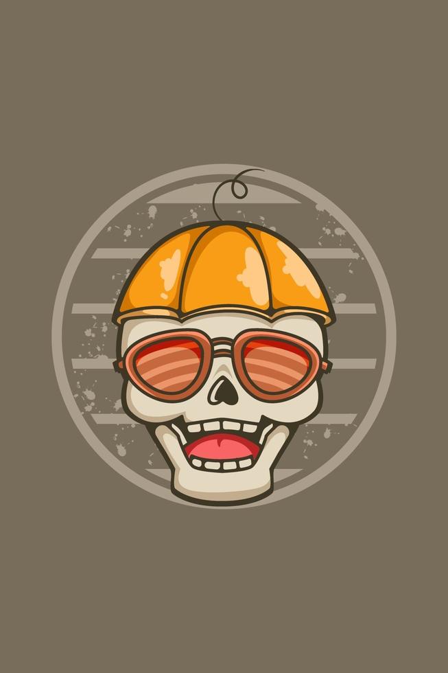 Funny and cute skull with glasses vintage illustration vector