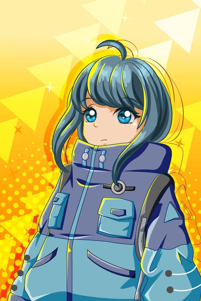 Beautiful and cute girl with big jacket character cartoon illustration vector