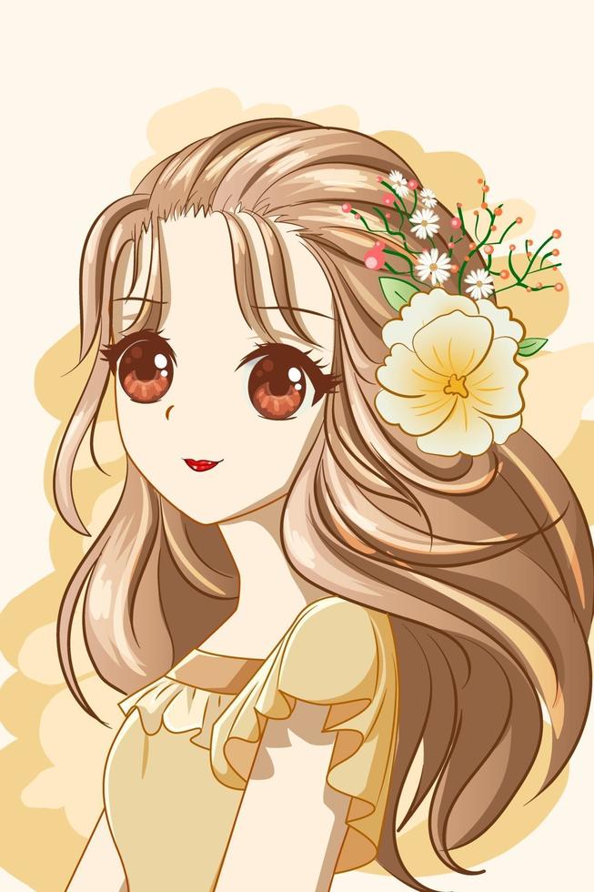 Premium AI Image  Head of flowers Flowers on hair Anime face drawing Cute girl  drawing