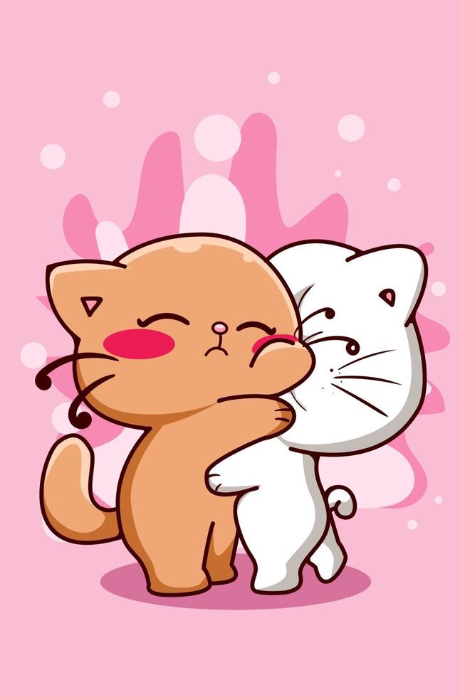cute couple cat hugging vector