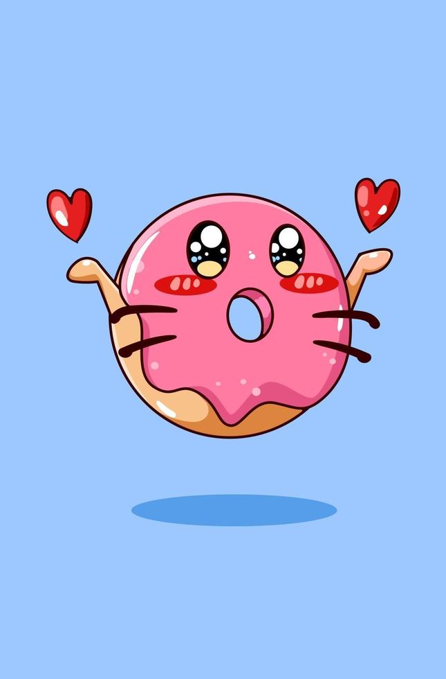 Cute donut with hearts cartoon vector