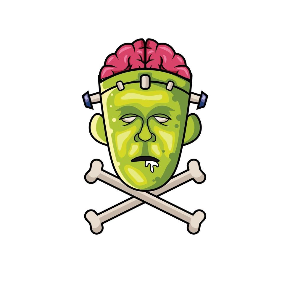 vector illustration Frankenstein zombie with brain seen