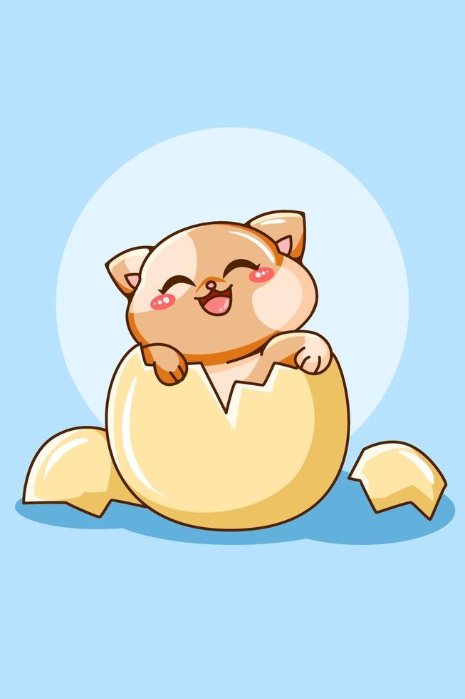 Cute and funny cat in egg cartoon illustration vector