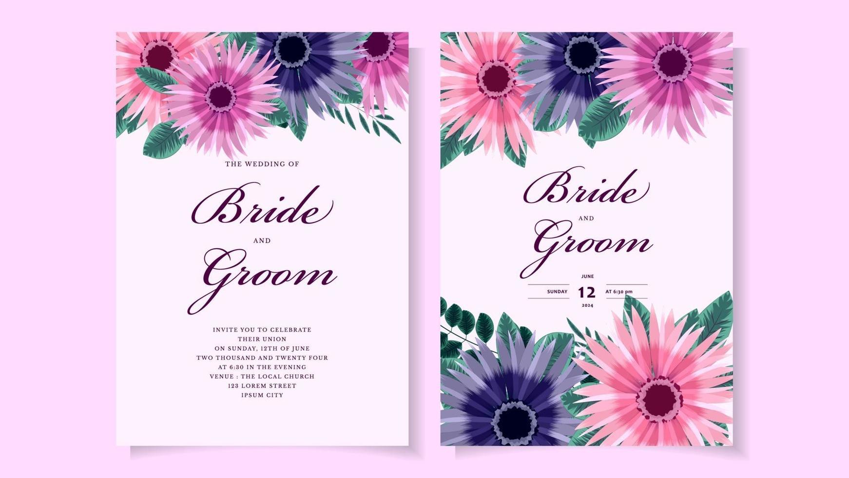 plantilla de invitación de nupcias de boda de flores florales románticas vector