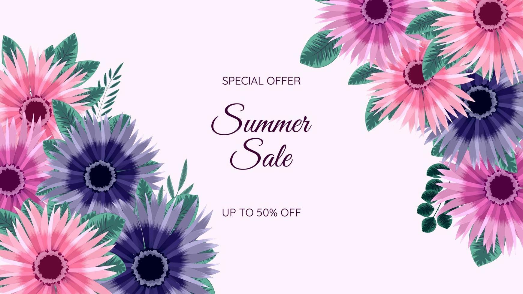 Banner de web de promoción de venta de verano. marco de flores florales editables multicolor vector