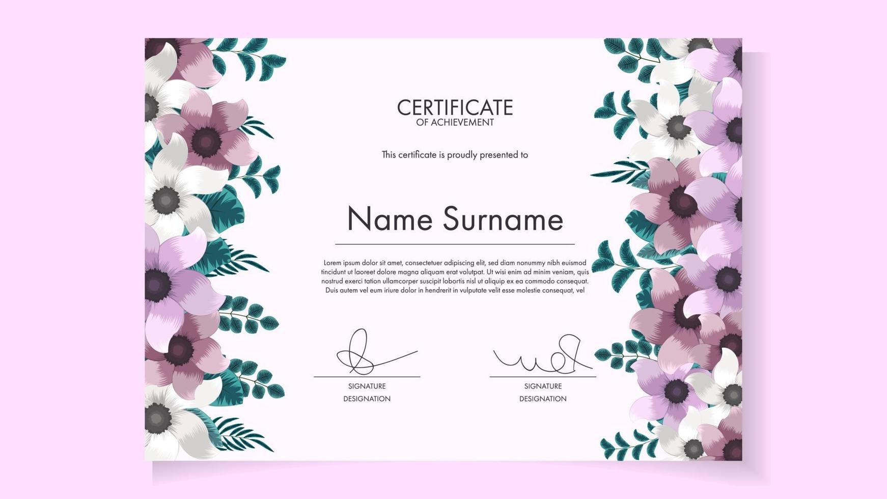 Printable Floral flowers Certificate Background Ornate Frame template vector