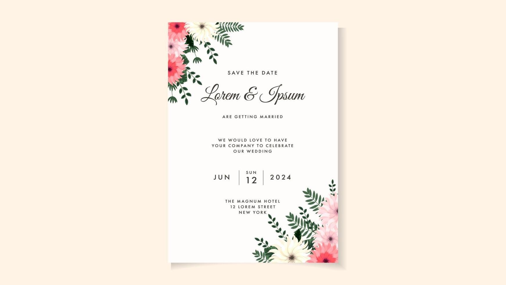 Floral wedding invitation card flower. Save the date, RSVP thank you vector
