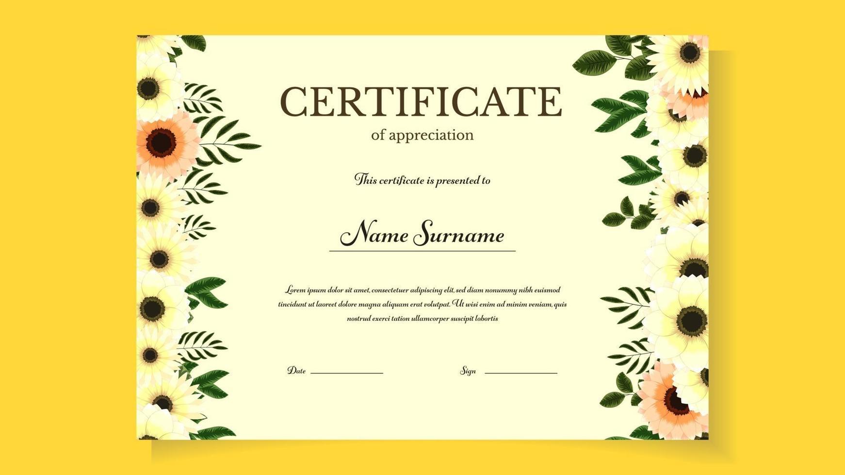 Flower Floral Certificate template for achievements graduation diploma vector
