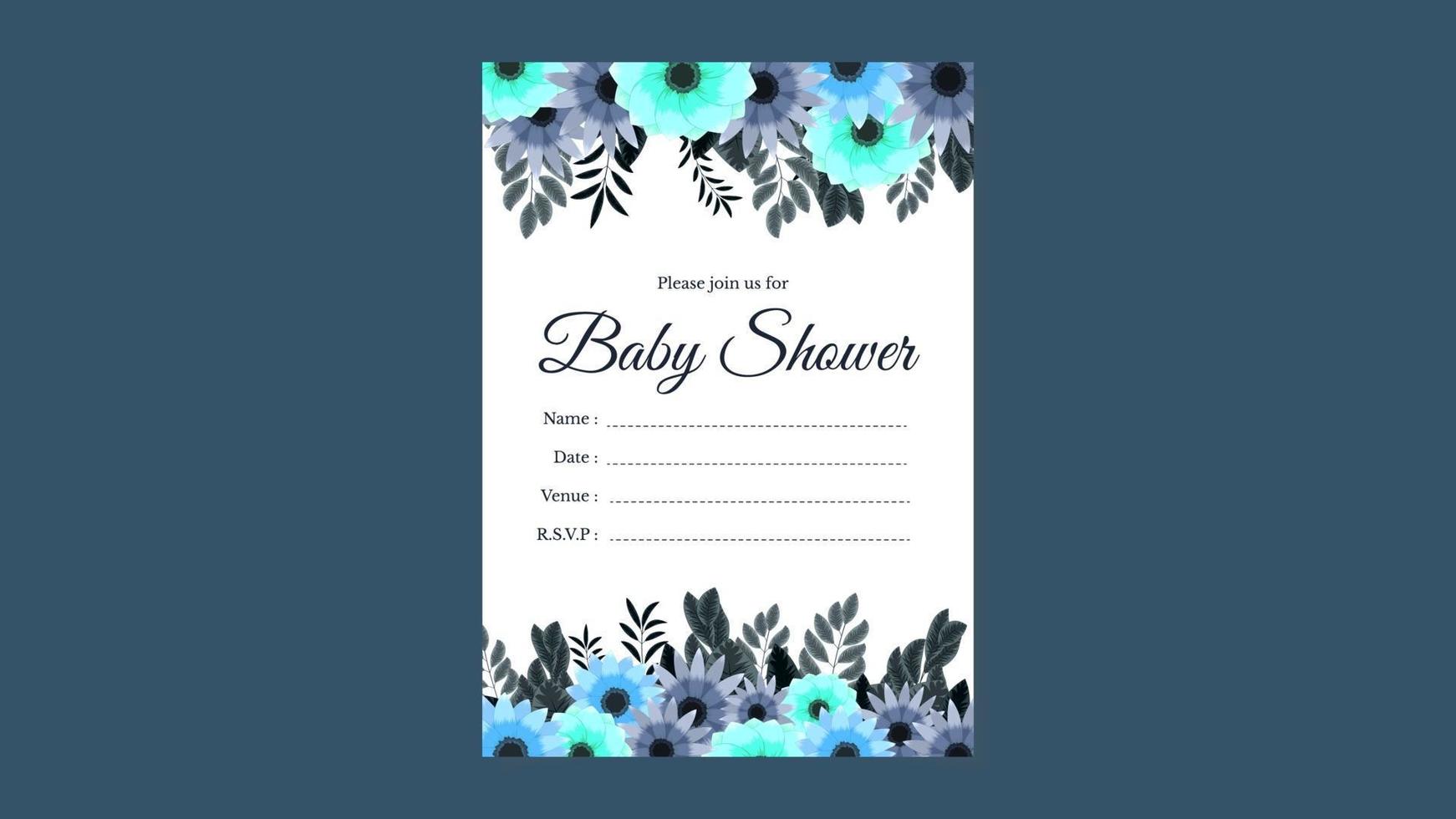 baby shower party invite card floral flower background cute editable vector