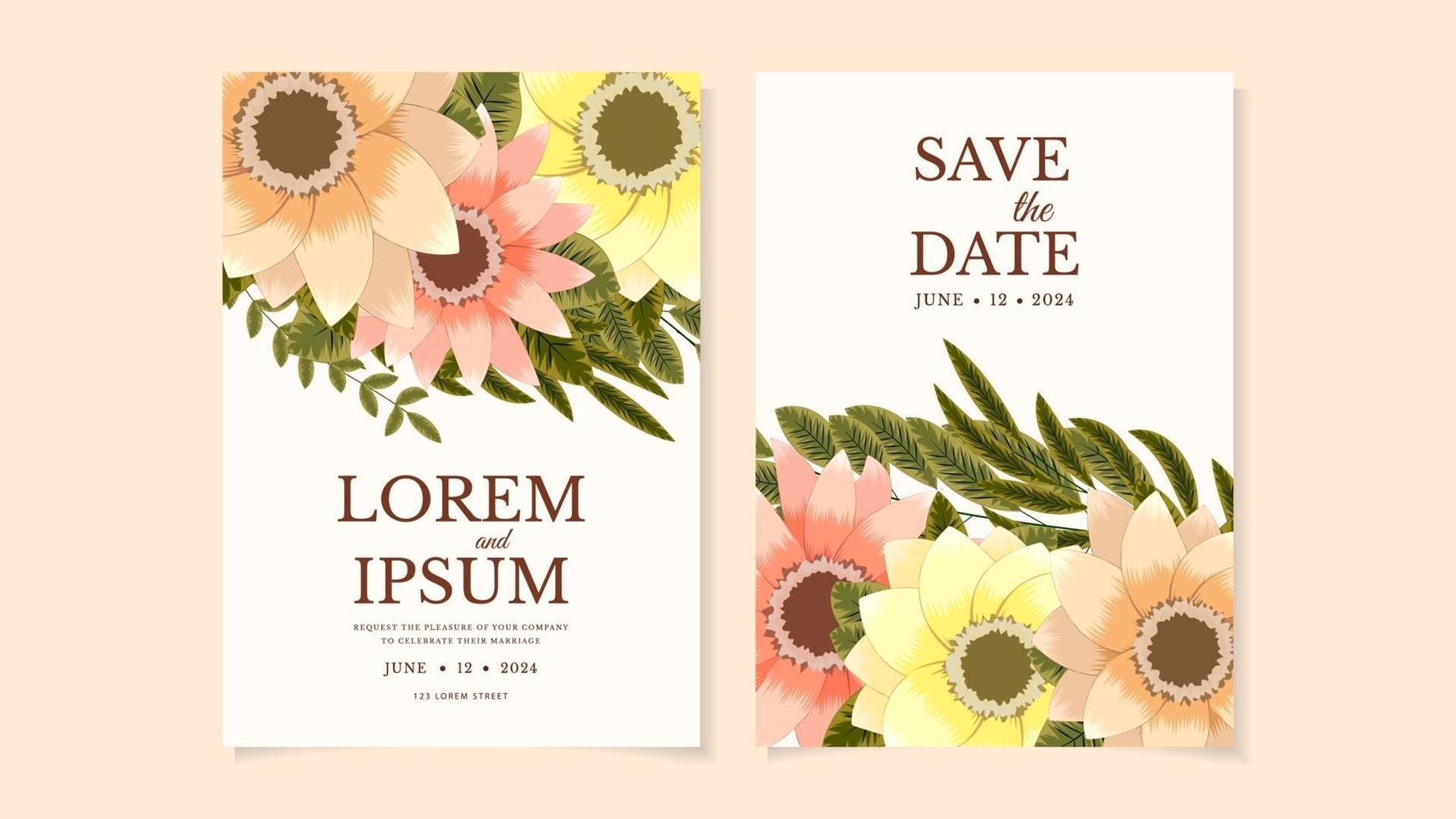 Floral Wedding card template flowers botanic invite Save the date RSVP vector