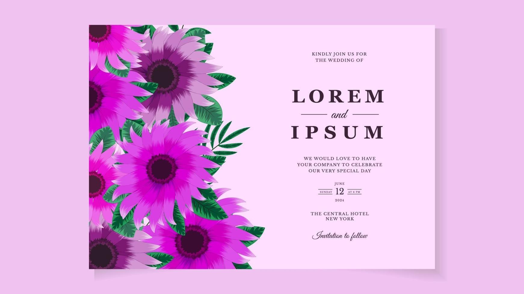 Plantilla de tarjeta de invitación de boda de corona floral con flores premium vector