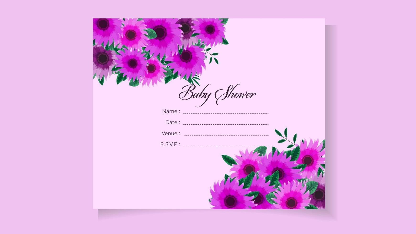 Plantilla de invitación de baby shower tema de diseño floral dulce, linda flor vector