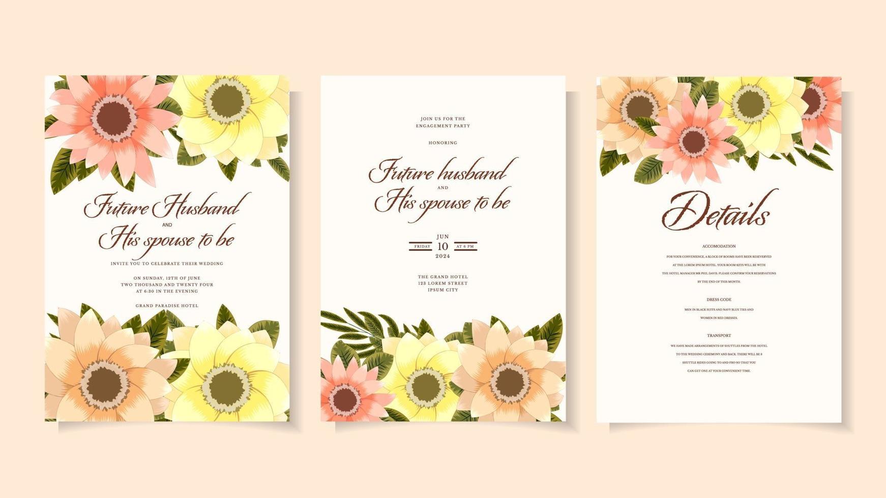 botanic wedding nuptials invite card template wild flowers foliage vector