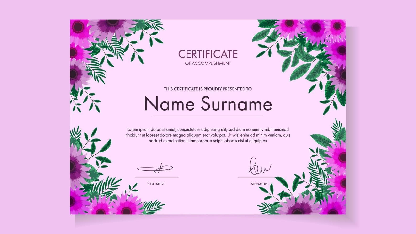 Floral flower Certificate of completion excellence attendance courses vector