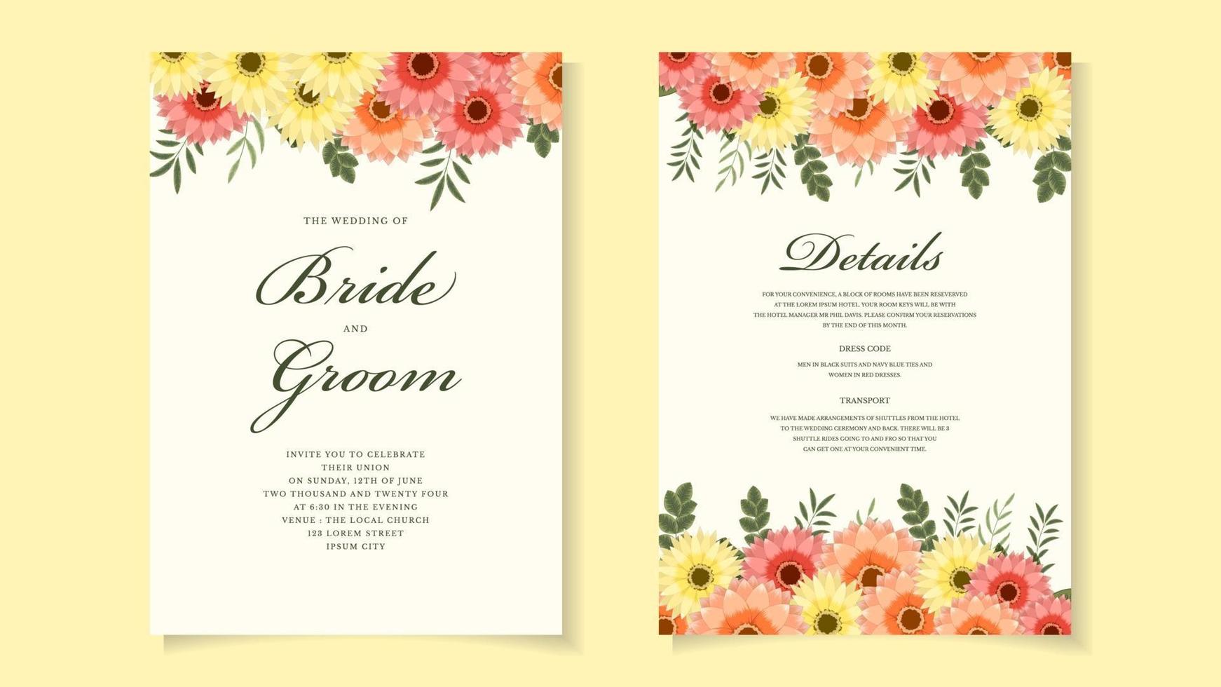 Rustic Wedding Invitation floral invite thank you, rsvp modern card. vector