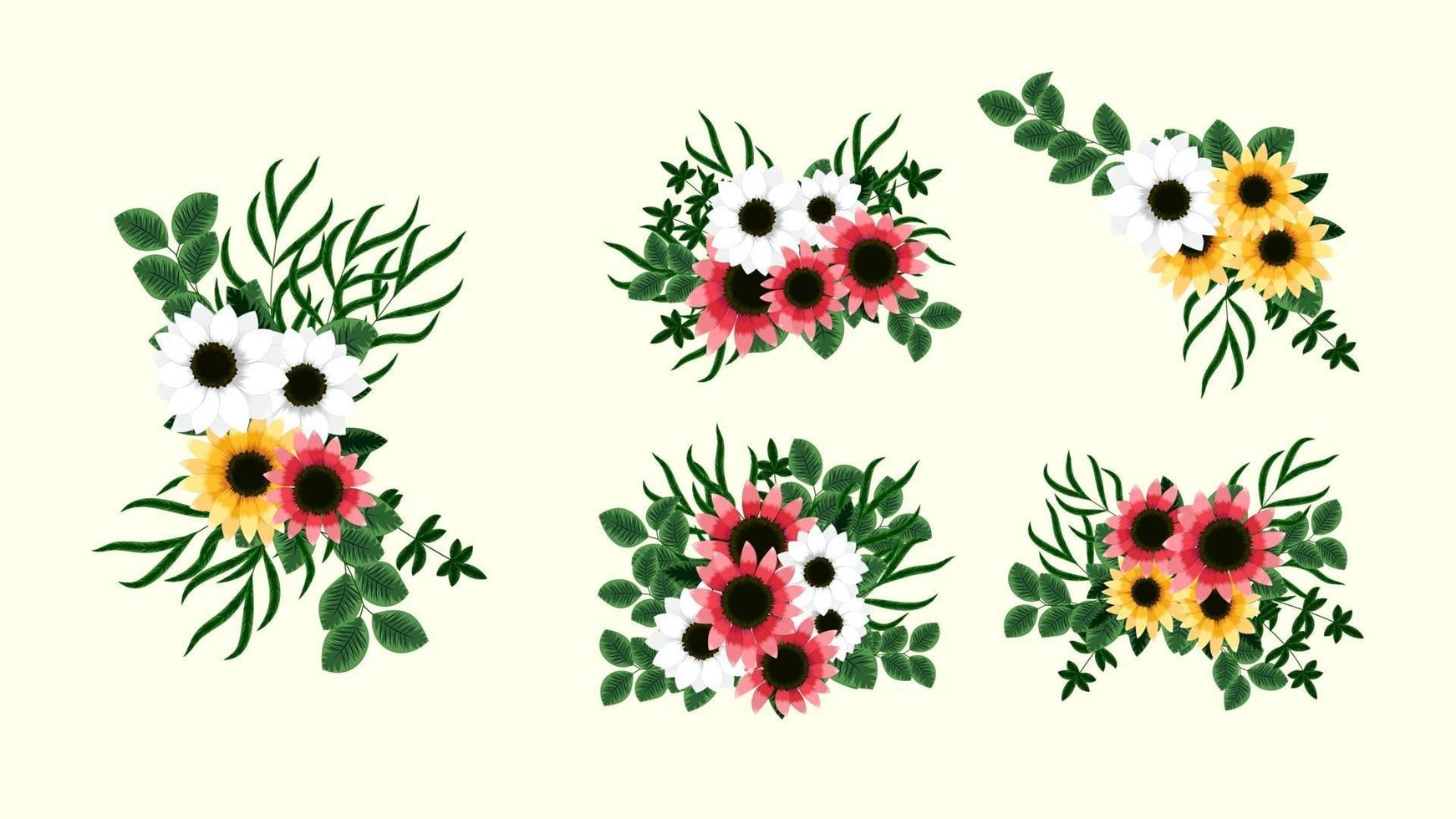 conjunto de ramas florales. Ramo de flores de colores para envasar cosméticos. vector