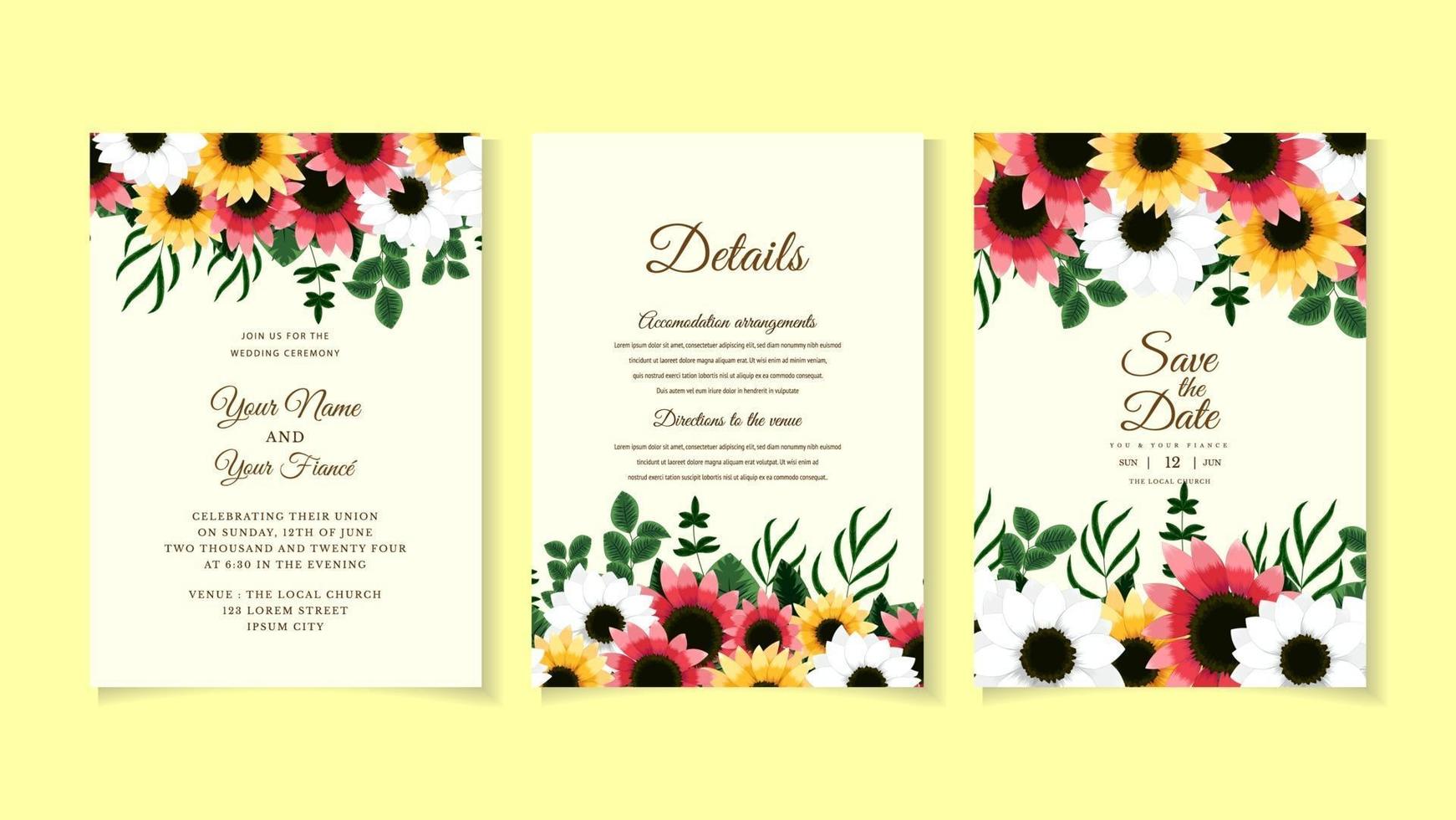 Rustic Wedding Invitation floral invite thank you, rsvp modern card. vector