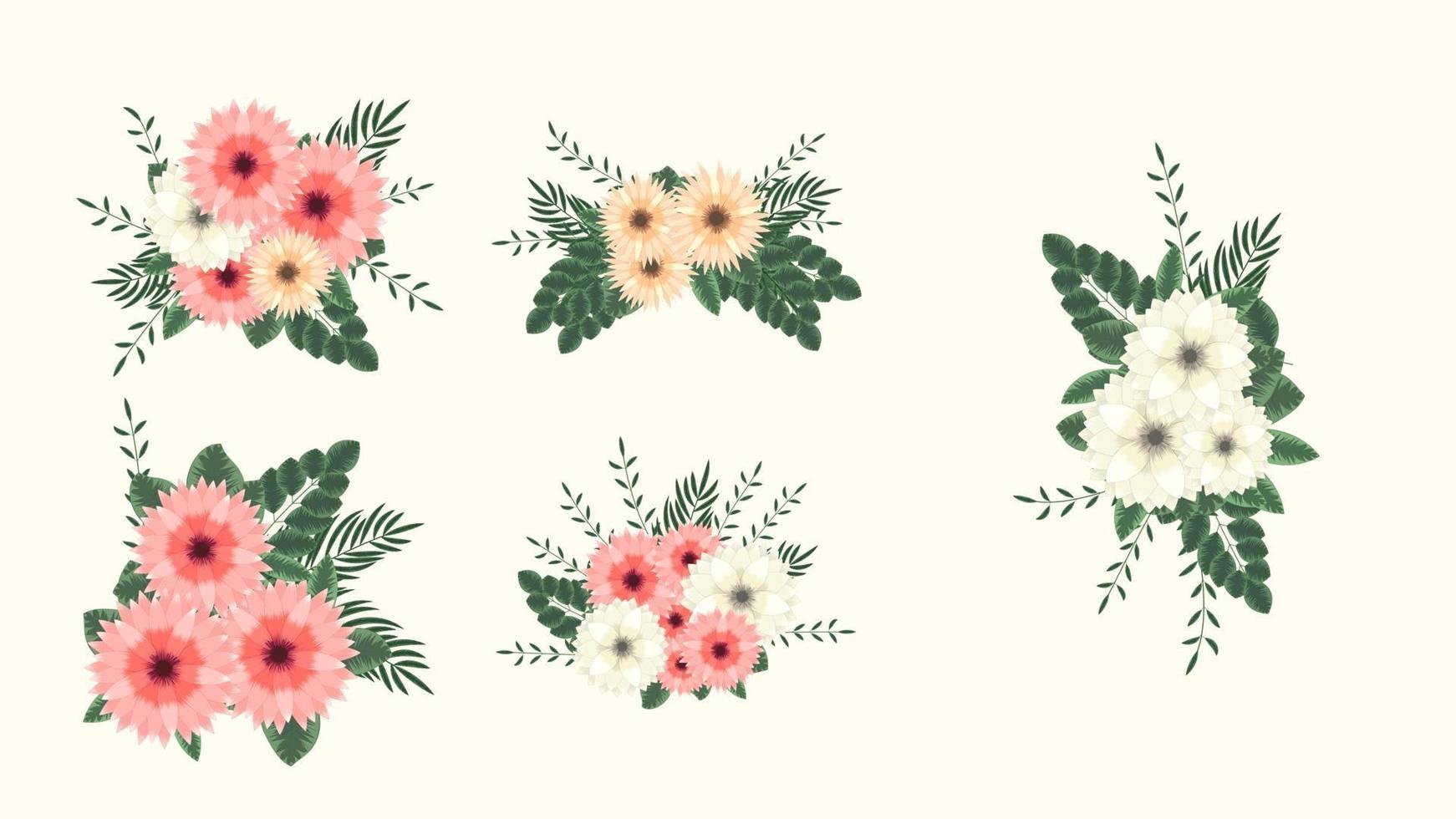 Floral arrangement bunch isolated beautiful flowers design elements vector