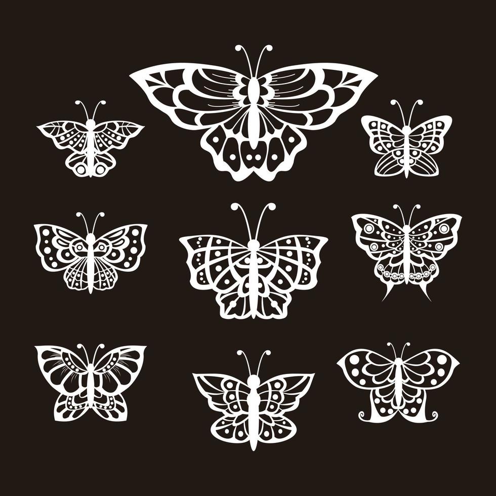 conjunto de mariposas de arte de línea de decoración vector