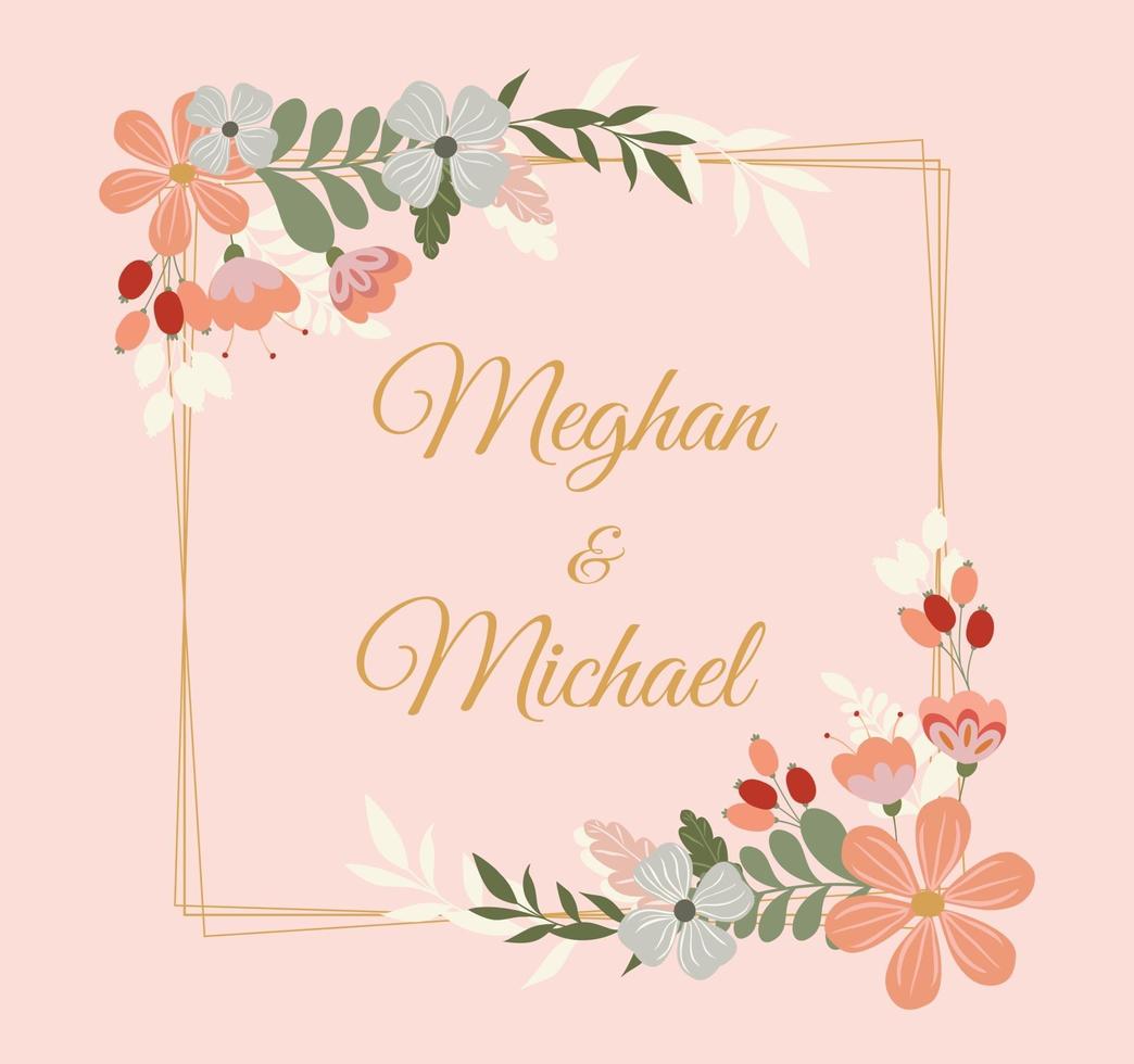 hermosa invitación de boda floral vector