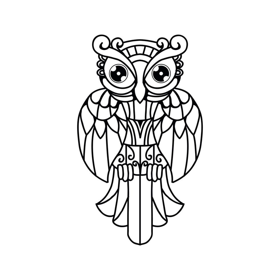 Black and white owl outline design vector