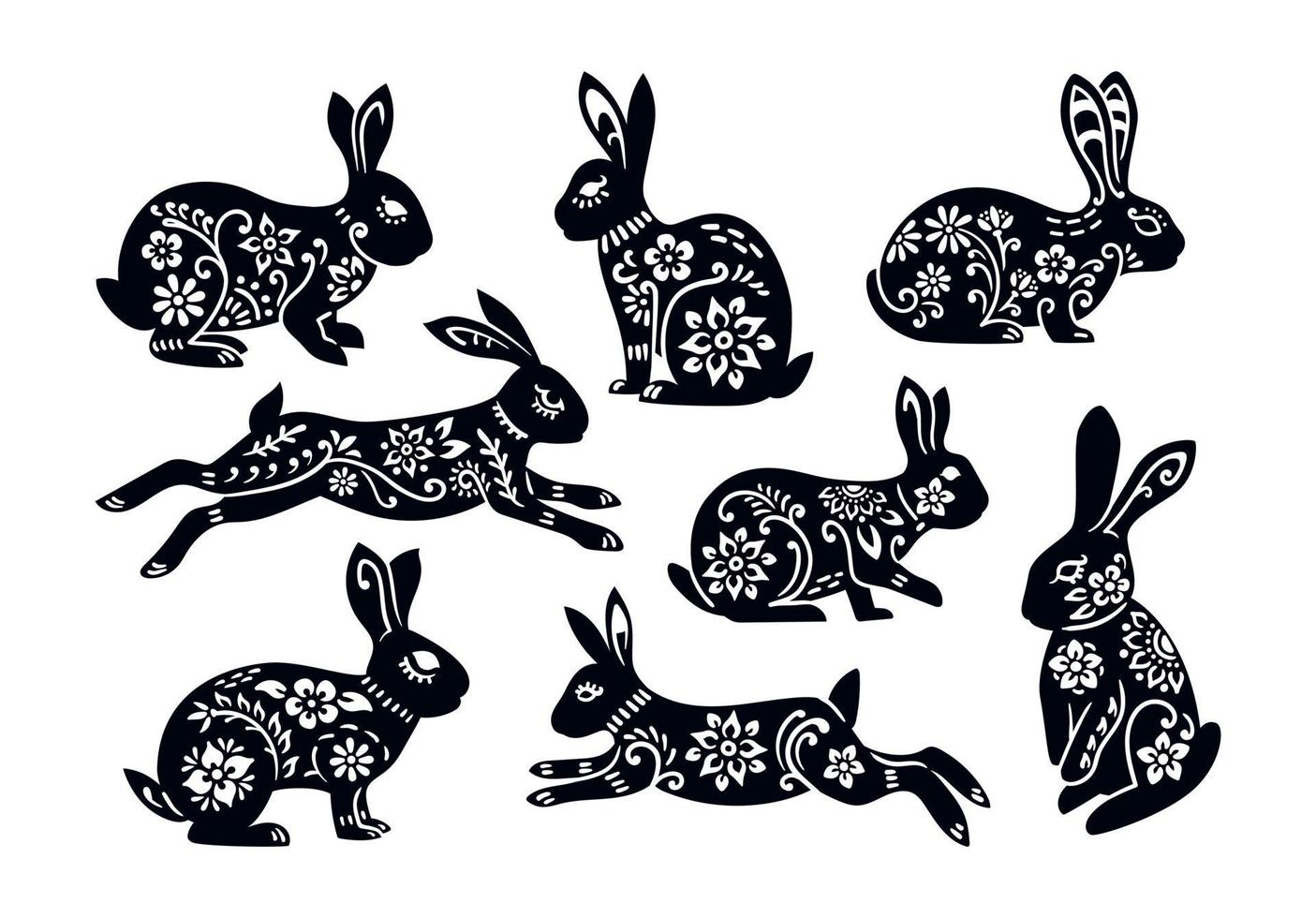 Conjunto de decoraciones de conejo de Pascua aislado sobre fondo blanco. vector